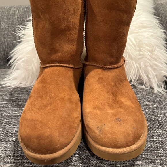 Classic Ugg Boots Womens Size 11 Faux Fur Lined Brown Chestnut Suede - Picture 2 of 14